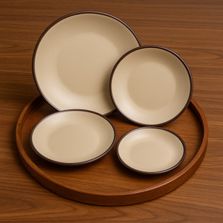  Đĩa nhựa phíp tròn mờ viền nâu dĩa thức ăn 4 kích cỡ cứng cáp bền bỉ My Home DN486 