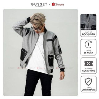  Áo Khoác Bomber Nam Da Lộn Phối Da GUSSET Áo Khoác Trần Bông 3 Lớp Cao Cấp Ấm Áp Style Hàn Quốc Cá Tính 