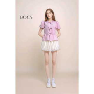 BOCY - Áo sơ mi caro ngắn tay thắt nơ