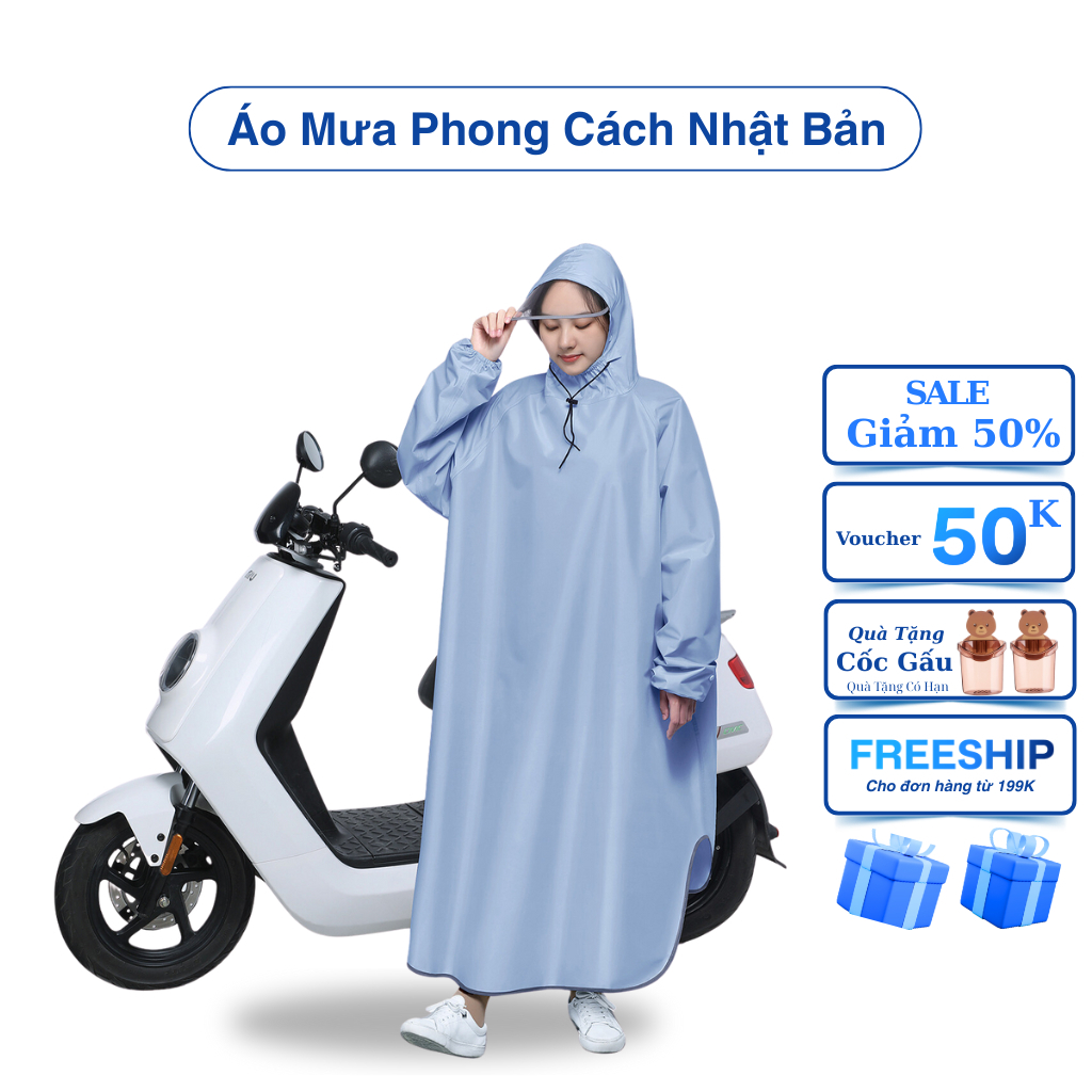 Áo mưa đi xe có kính chắn nước phong cách Nhật Bản chống thấn tốt cao cấp ( Mẫu Mới Nhất )