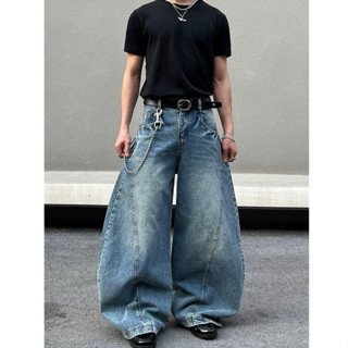 Quần Jean Nam Nữ Ống Rộng - DL 410GSM Ống Cong Wash Xanh Retro JEAN, Quần Jean Nam Nữ Chất Liệu Cao Cấp Vải 13oz