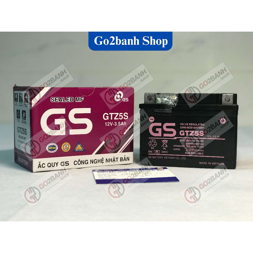 Bình ắc quy GS GTZ5S Airblade110, Vision 2011, Future125 Fi, Wave Rs, Exciter, Sirius Fi (12V-3.5Ah)