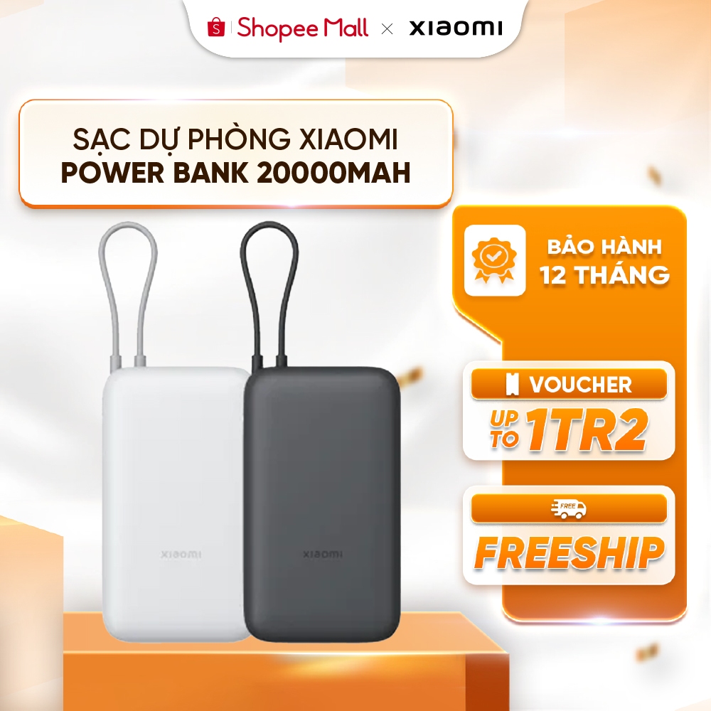 Sạc Dự Phòng Xiaomi Power Bank 20000mAh (Integrated Cable) TH BHR9739TH/ BHR9764TH - Sạc Nhanh - Phù Hợp Đi Máy Bay
