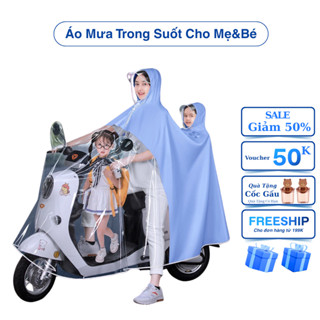 Áo mưa nửa trước trong suốt cho Mẹ và Bé che phủ toàn thân, kèm kính chắn mưa ( Mẫu Mới Nhất )
