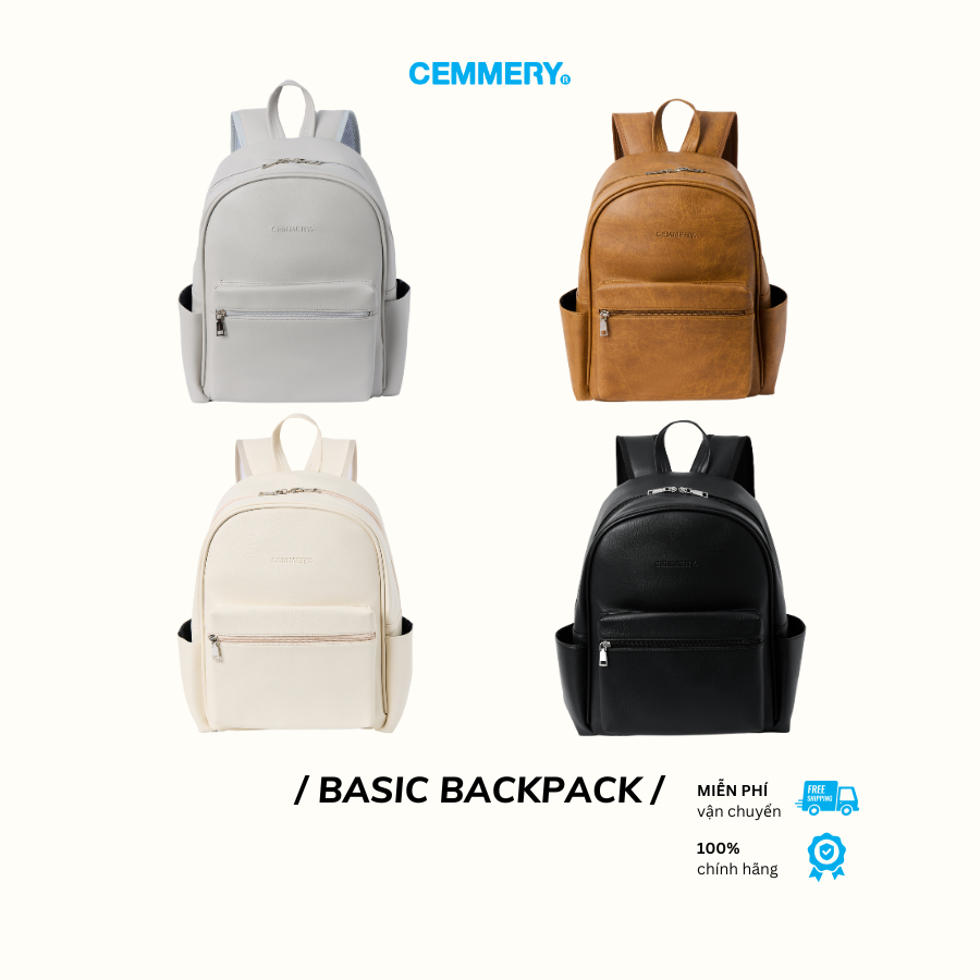 Balo CEMMERY Local Brand Chính Hãng Basic Backpack Da PVC Đựng Vừa Laptop 15 Inch 4 Màu