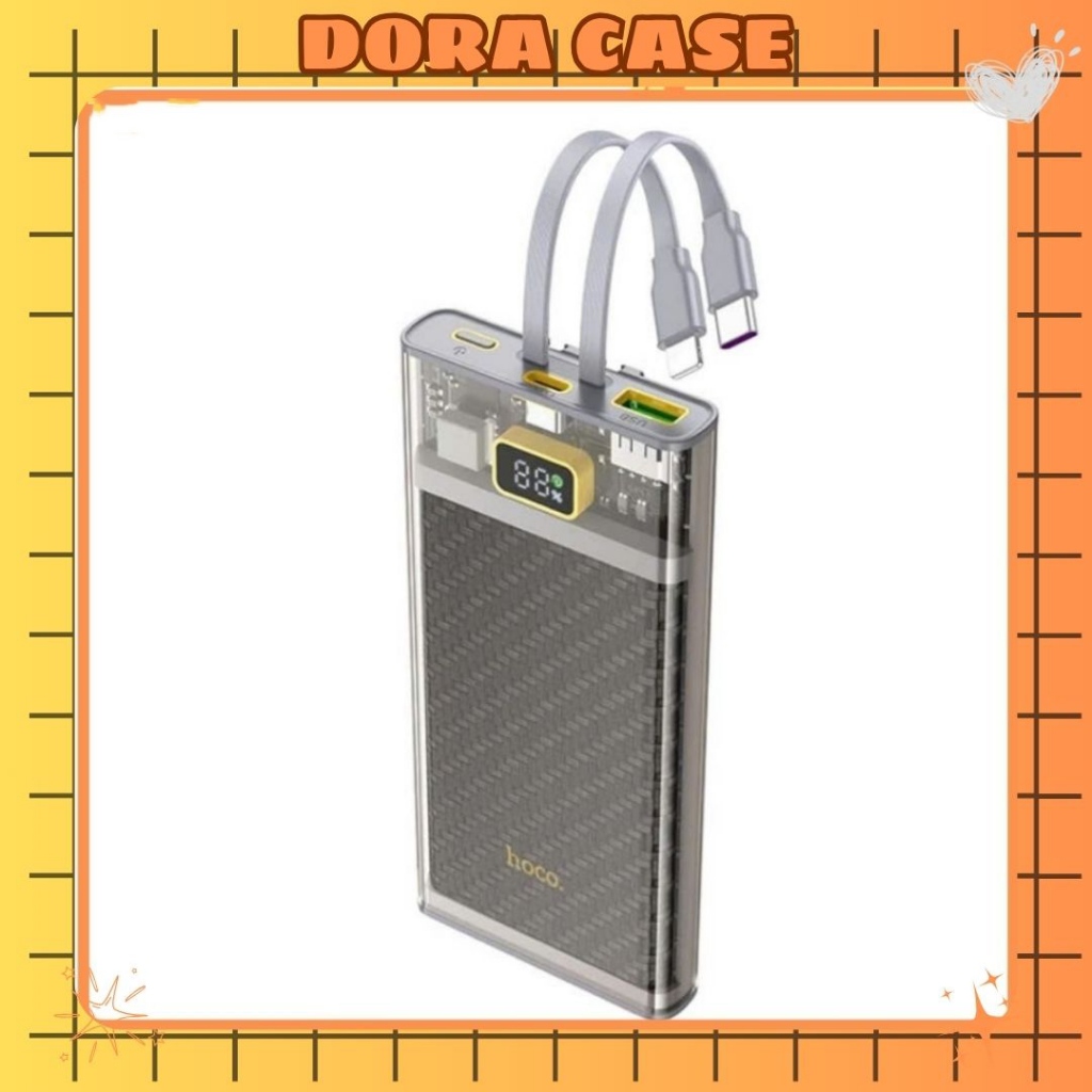 Sạc Dự Phòng, Cục Sạc Dự Phòng Hoco J104 10000mAh QC3.0 22.5W, PD TypeC 20W, Kèm 2 cáp sạc (Xám) DOR