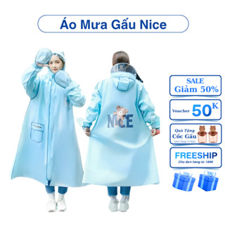 Áo mưa thời trang Didooglt có khoá kéo tiện lợi hình gấu Nice tặng kem kính chắn mưa chống thấm tốt