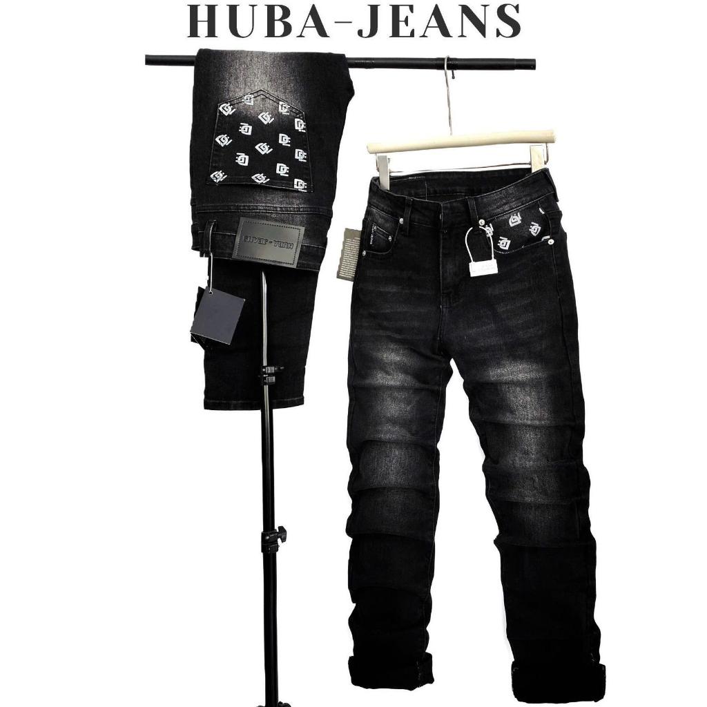 Quần jeans nam HUBA-JEANS rach phẩy sơn denim slimfit biker tà lượn với túi purple Menswear Pants