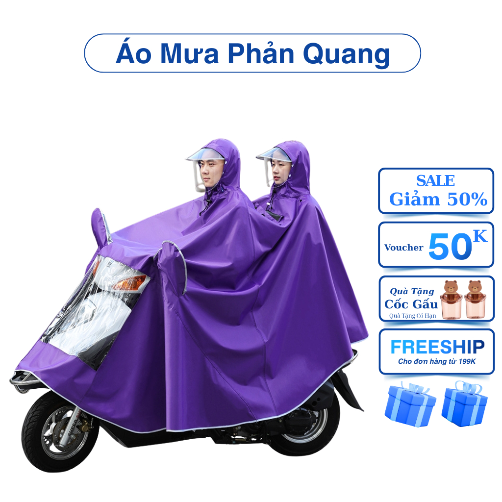 Áo mưa phản quang đi xe máy có kính che mưa 1 người và 2 người chống thấm tốt ( Mẫu Mới Nhất )