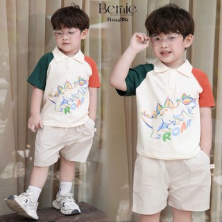  Bộ polo cộc tay bé trai Khủng long tay xanh đỏ siêu cute Bernie - Bộ hè bé trai 9-26kg- H1124B82 