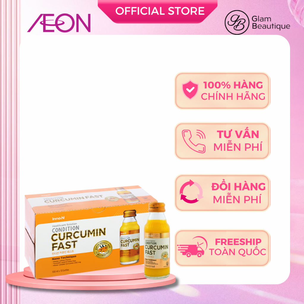 Nước uống Condition Curcumin Fast hỗ trợ dạ dày hộp 10 chai x 100ml Glam Beautique