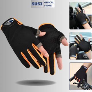 Găng tay chống nắng nam nữ thiết kế hở ngón kèm vân chống trượt, chất vải co giãn thoáng khí, phù hợp đi phượt SUSI