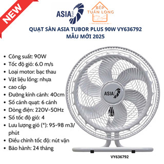  Quạt Sàn Asia TURBO PLUS VY636892 90W đen VY636792 90W xám  2025  6 Cánh Siêu Mát Hàng Chính Hãng Bảo Hành 2 Năm 