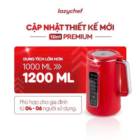 Máy Làm Sữa Hạt 12in1 Lazychef Premium 1200ml, Máy Xay Nấu 12 Chức Năng Thông Minh Hiện Đại