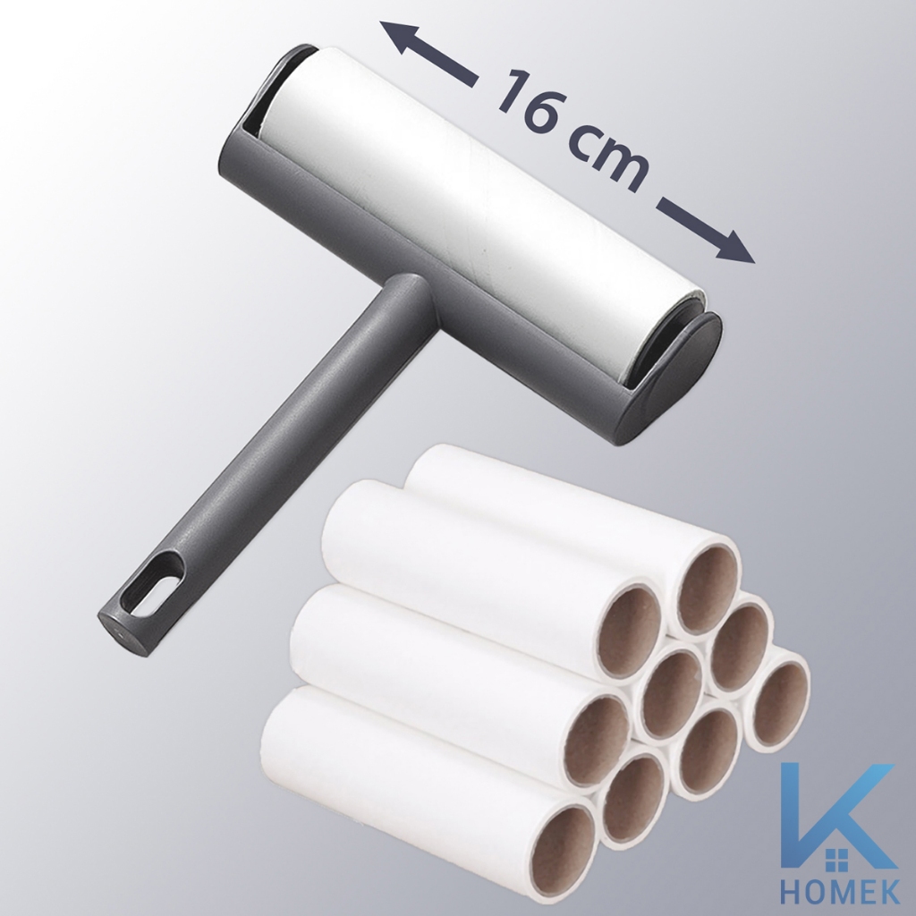 Combo Cây Lăn Bụi+ 10 Lõi Lăn HOMEK, Lõi Lăn Bụi size10 cm, 16cm, 24 cm loại 55 lớp