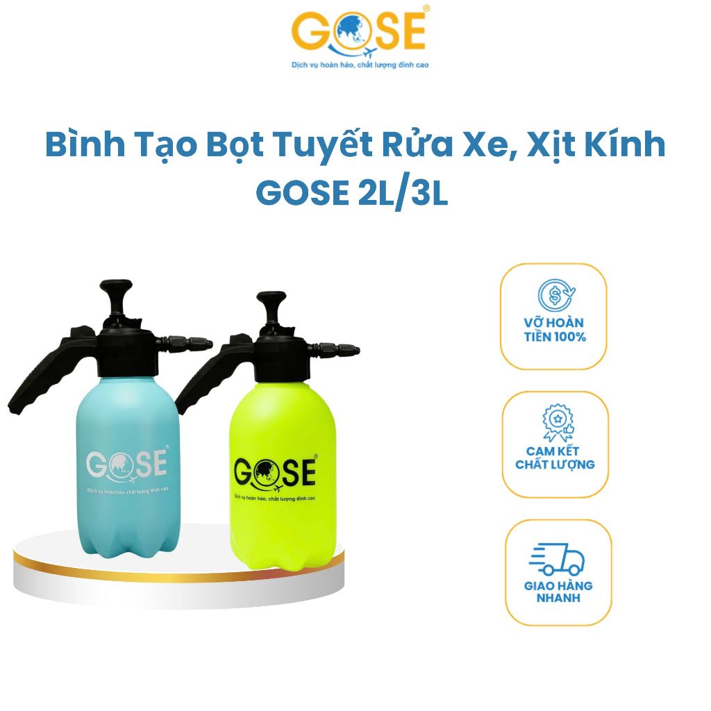 Bình xịt bọt tuyết 2L/3L GOSE rửa xe ô tô xe máy áp suất mạnh cao cấp siêu bền
