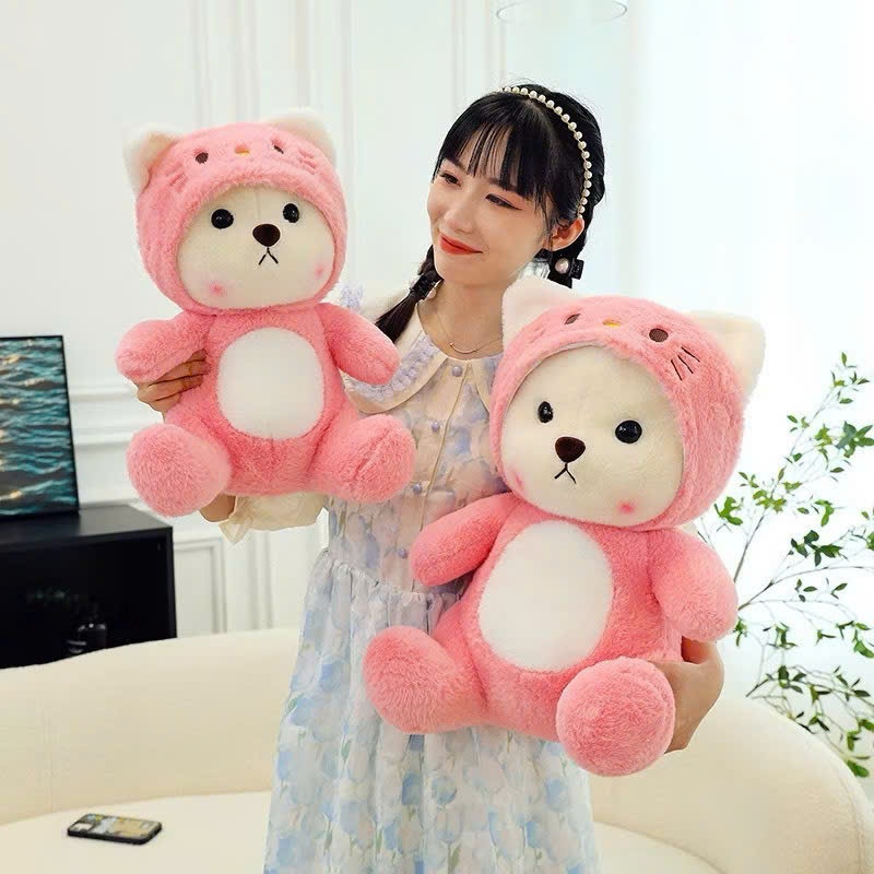 Gấu Bông Lena Teddy Bear Cosplay Hello Kitty ANVIHOME Lena Đội Mũ Hello Kitty Màu Hồng (Mũ có thể th