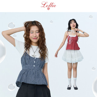  LOLLIE STUDIO - Áo 2 dây kẻ cúc hoa ngực buộc nơ lưng Airi Top TKA448 