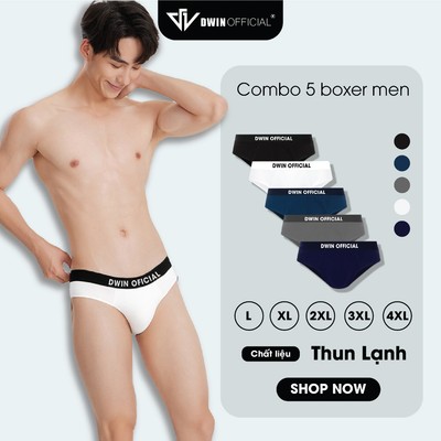 Combo 5 quần lót nam DWIN sịp tam giác kháng khuẩn cao cấp boxer vải thun lạnh co dãn 4 chiều SP01A