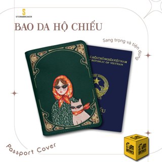  Bao Da Hộ Chiếu STORMBREAKER - Ví Đựng Passport Girl With Meow - Classy - Thêm Tên - Màu Sắc Đen - Nâu - Kem- PPT304 