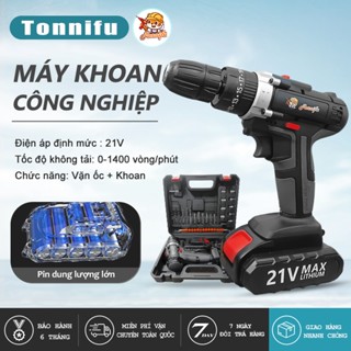 Máy khoan pin Tonnifu 3 chức năng có búa khoan bắt vít, đầu kẹp 10mm, ruột đồng 100%, 2105 kèm bộ phụ kiện 24 chi tiết