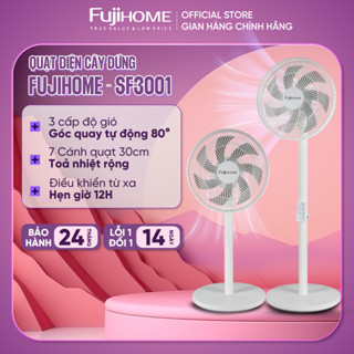 Quạt điện cây đặt sàn 7 cánh FUJIHOME SF3001 Nhập Khẩu, quạt mát để bàn 3 chế độ gió, điều khiển từ xa cảm ứng