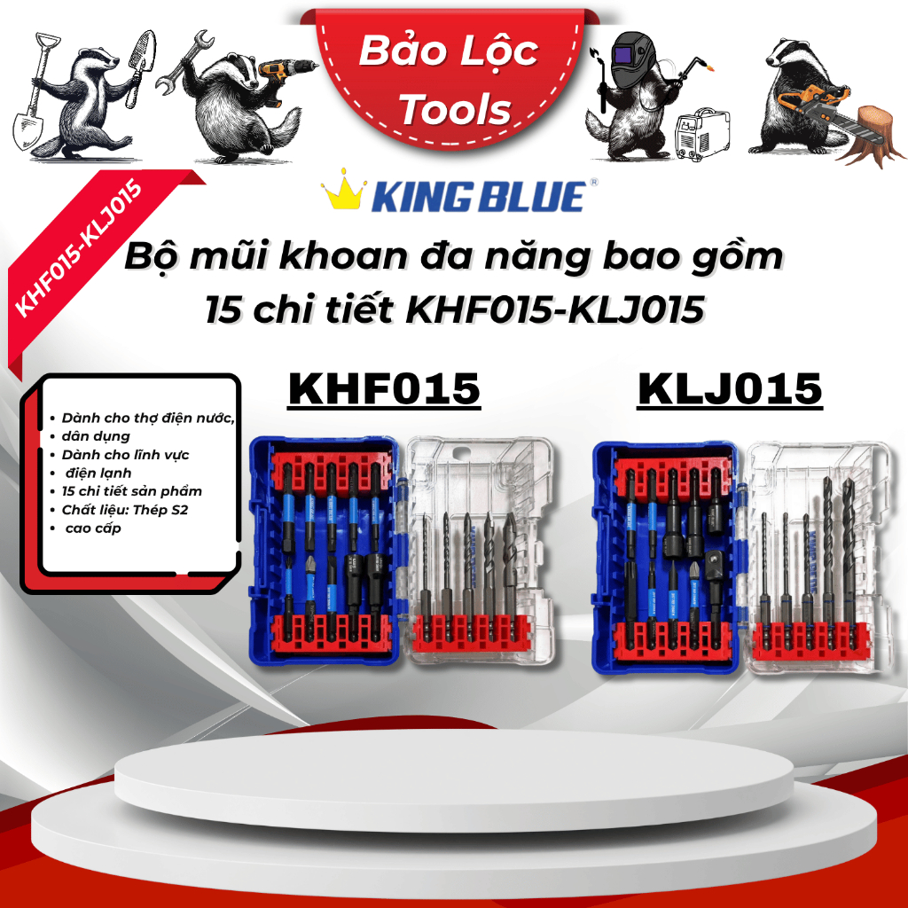 Bộ mũi khoan đa năng 15 chi tiết KingBlue KHF015, KLJ015 - Hàng chính hãng