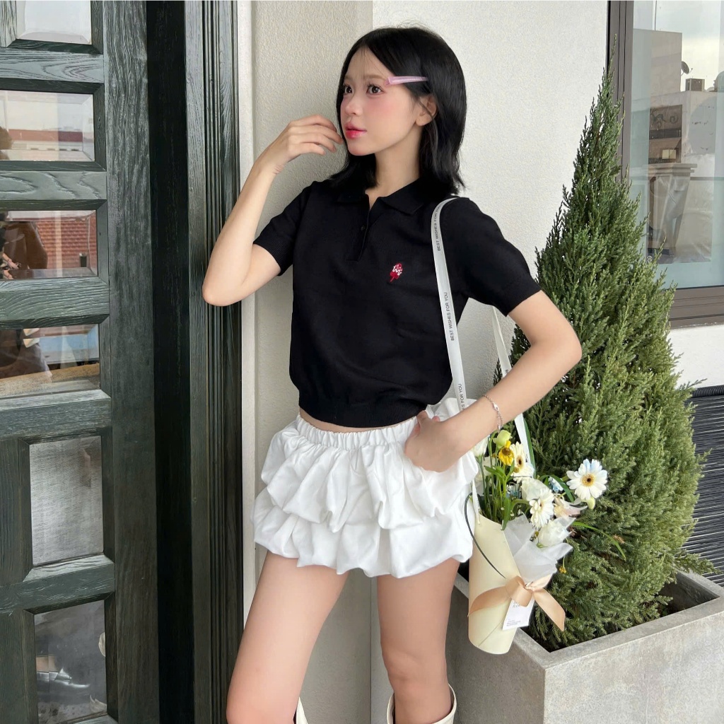 Áo Polo Dệt Kim ICEPOP Calem.Club họa tiết Thêu Mini vải trơn form nữ | BigBuy360 - bigbuy360.vn