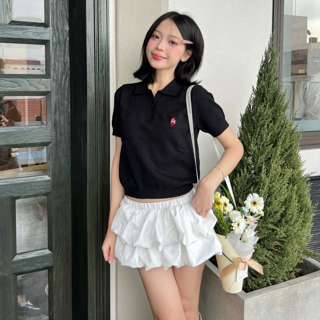 Áo Polo Dệt Kim ICEPOP Calem.Club họa tiết Thêu Mini vải trơn form nữ | BigBuy360 - bigbuy360.vn