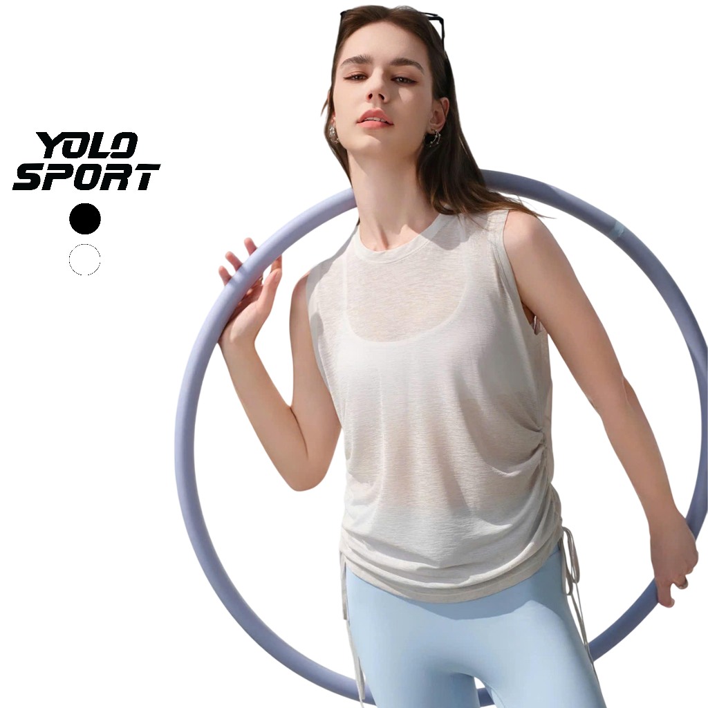 Áo Tanktop Ba Lỗ Tập Gym Yoga Nữ Tank Top Croptop Thun Lụa Rút Dây Hông Cá Tính Vải Thun Mỏng Thoáng