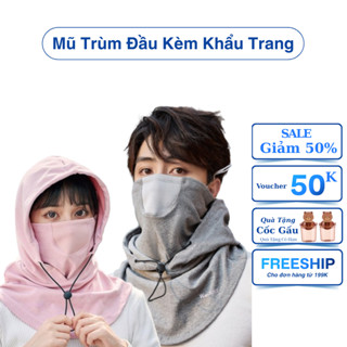 Mũ Trùm Đầu Kèm Khẩu Trang Nam Nữ - Nón Che Nắng Chống Tia UV Có Dây Rút ( Mẫu Mới Nhất )