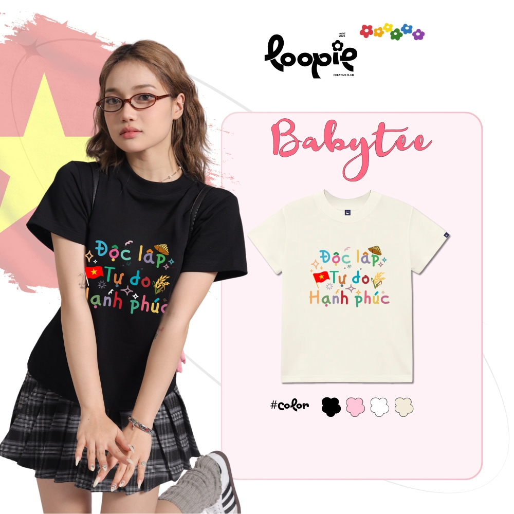 Áo Thun Nữ Baby Tee By Loopie Club BST16 Mã Tự Do Hạnh Phúc Chất Cotton Thoáng Mát Phong Cách Hàn Qu