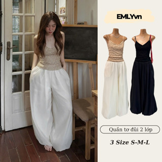  EMLYvn -  KHÔNG CÓ TÚI  Quần Tơ Đũi Ống Rộng Bo Gấu 2 Lớp Nữ Quần Đũi Ống Rộng Mùa Hè Basic Hot Trend Cực Xinh 