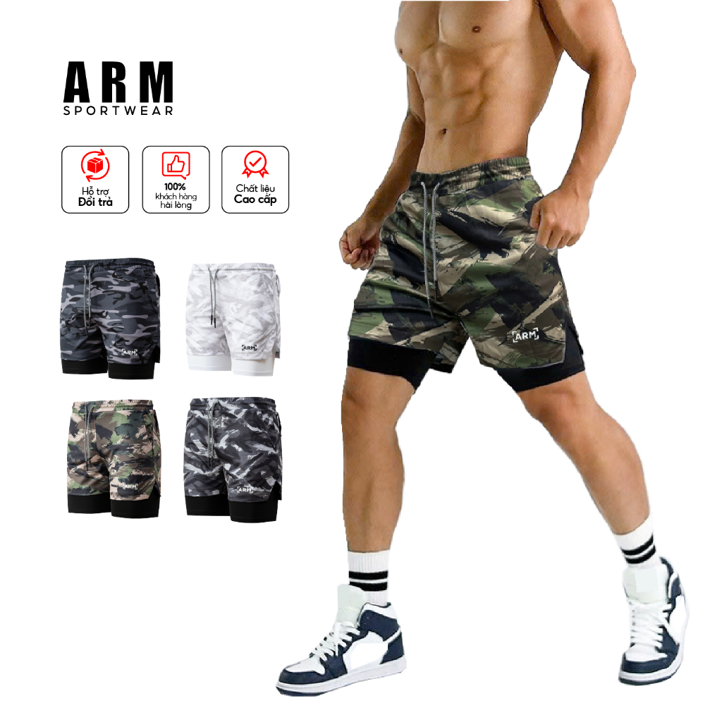 Quần Thể Thao Nam Camo 2 lớp ARIS tập gym, chạy bộ thoáng khí, thấm hút mồ hôi và thoải mái vận động