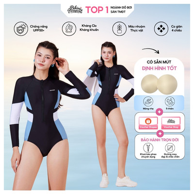 Bộ đồ bơi NỮ BIKINI PASSPORT kiểu Một mảnh áo tay dài phối màu cách điệu - màu đen - BS444_BL