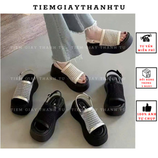 F12 Sandal xuồng nữ đế bánh mỳ cao su non 7cm quai đan hàng QCCC fullbox