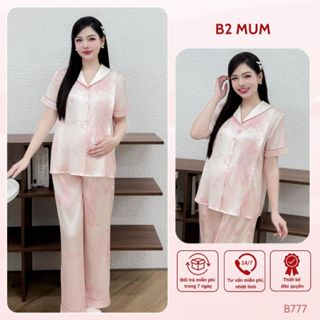 Bộ đồ lụa áo ngắn, quần dài cho mẹ bầu và sau sinh, chất liệu mềm mại, thiết kế tỉ mỉ thoáng mát cho mùa hè- B777 B2MUM