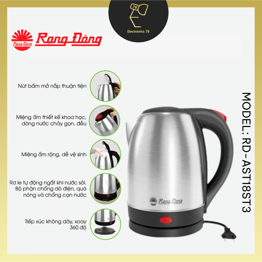 Bình Siêu Tốc Rạng đông, Ấm Đun Siêu Tốc, Bình Nấu Nước [1.8L- Inox]