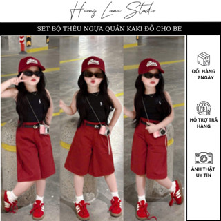 SET BỘ THÊU NGỰA QUẦN KAKI ĐỎ CHO BÉ