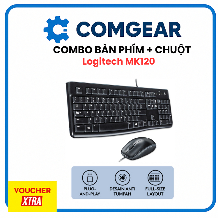 Bộ Bàn phím Chuột Logitech MK120 (USB/đen)