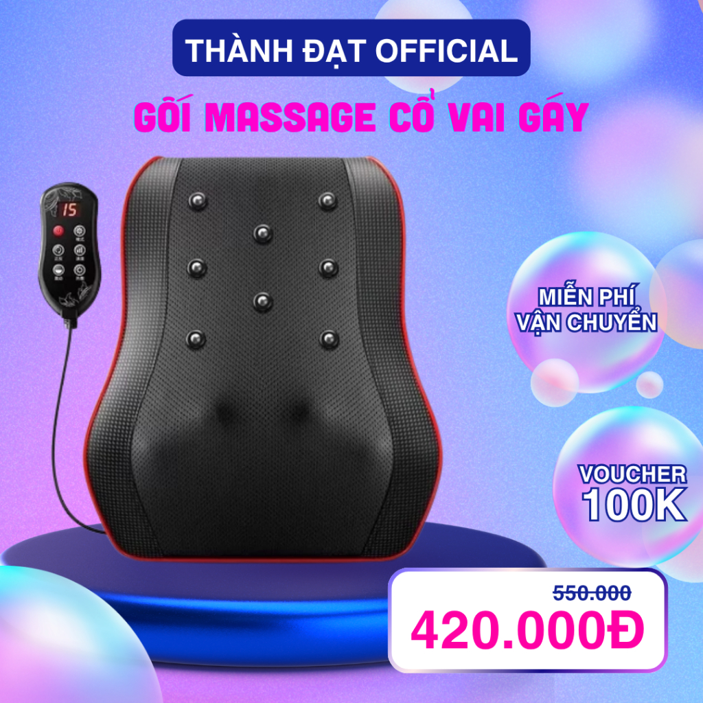Gối Massage Cổ Vai Gáy Hồng Ngoại 20 Bi – Giảm Đau Mỏi, Xoay 2 Chiều, Bảo Hành 12 Tháng