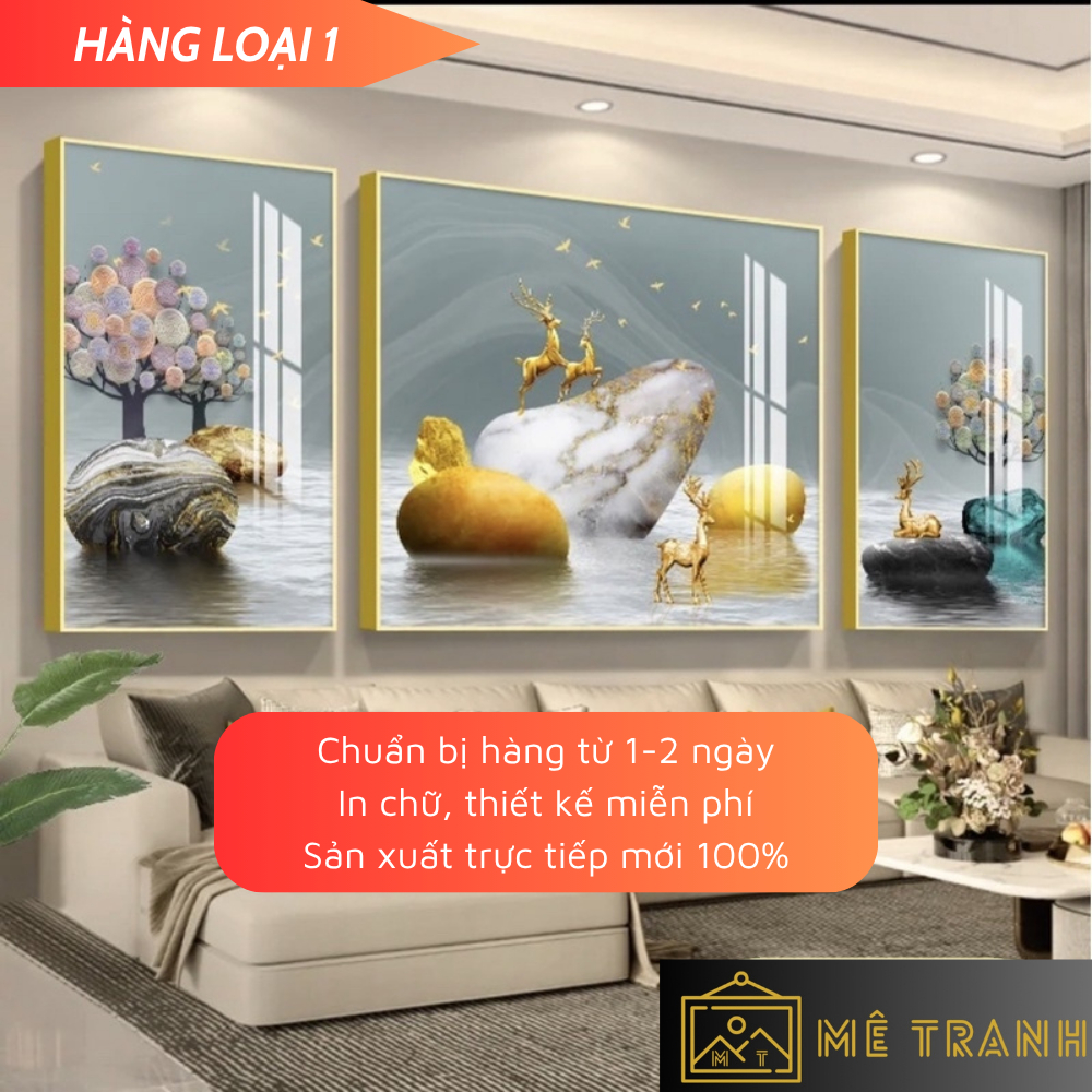 Tranh Treo Tường Tráng Gương Decor Phòng Khách - Hươu Nai Tài Lộc, Thuận Buồm PK3- Mê Tranh