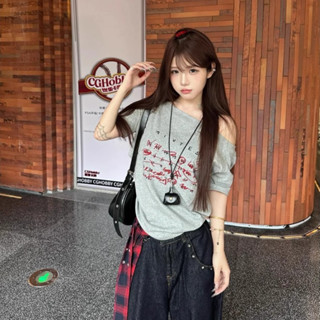 áo trễ vai nữ xám tiêu form rộng áo girl phố xinh bigsize Eleclassm  mùa hè áo thun  local brand