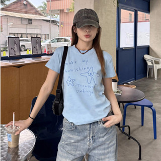 áo baby tee ôm body xanh biển mùa hè 100% cotton cổ tròn Eleclassm  mùa hè áo thun  local brand