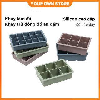 FREESHIPKhay làm đá silicon CAO CẤP, KHAY TRỮ ĐÔNG ĐỒ ĂN DẶM có nắp đậy, hàng loại 1, không chứa BPA, BPS