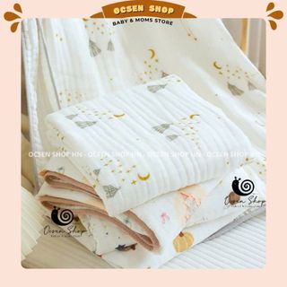 Khăn Tắm Sợi Tre 6 Lớp Cho Bé Sơ Sinh 110x105cm thấm hút tốt, siêu mềm mịn, bo viền tỉ mỉ bền, có thể làm chăn đắp
