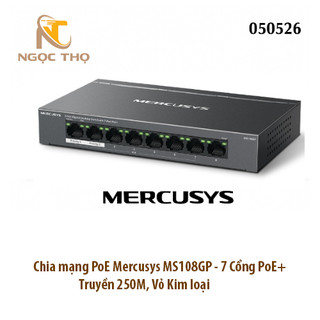 Chia mạng Switch PoE Mercusys MS108GP – 6 Cổng PoE+ | 2 Cổng Uplink | Gigabit | Extend 250m | Vỏ kim loại – Chính hãng