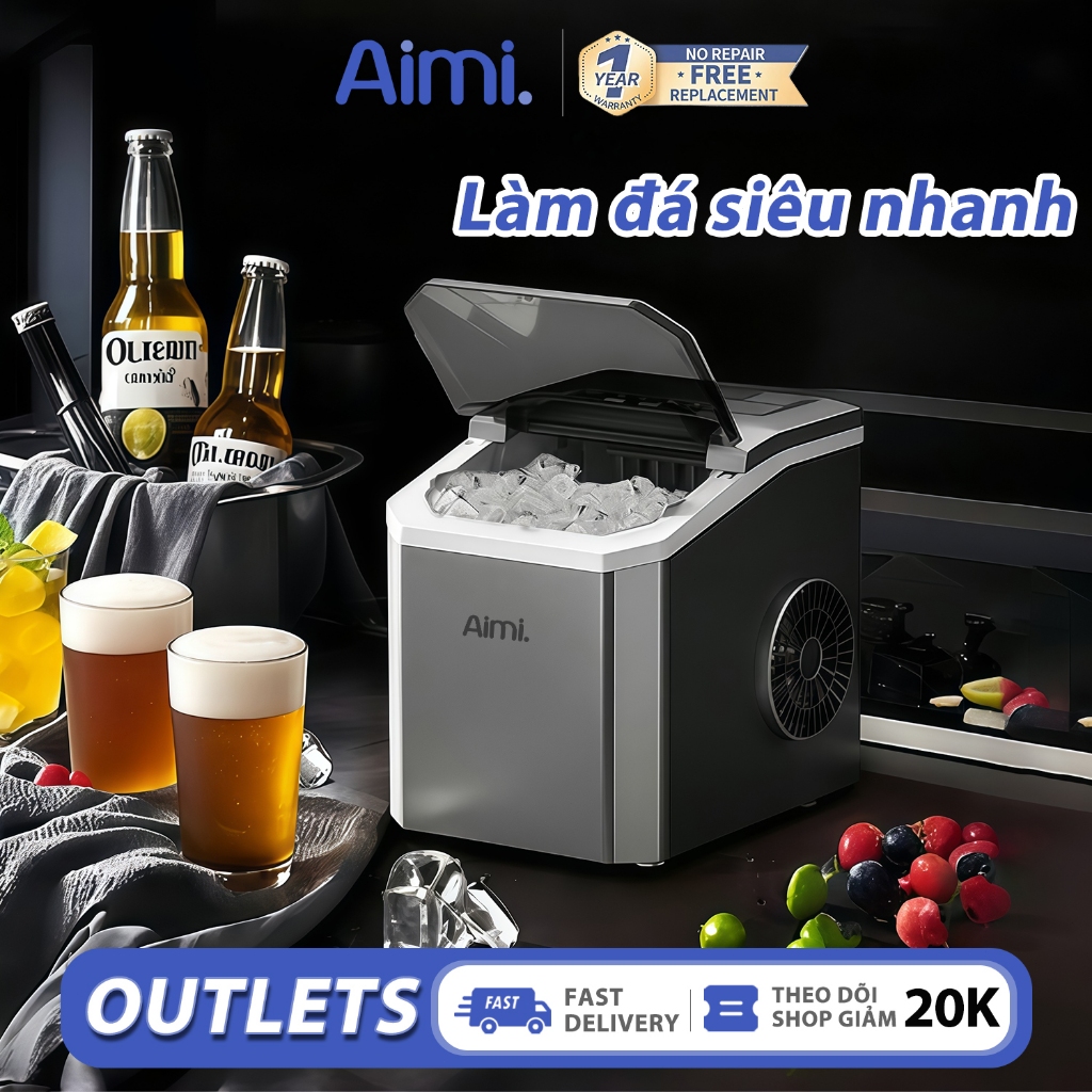 Máy làm đá mini công suất lớn hoàn toàn tự động đá tạo đá siêu tốc trong 6 - 8 phút an toàn hiện đại, Máy Làm Đá Tự Động