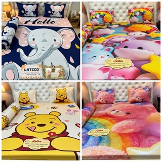 Mẫu Hoạt hình. Bộ ga giường thun Latico siêu lạnh Lụa (áo gối ôm khoá kéo)