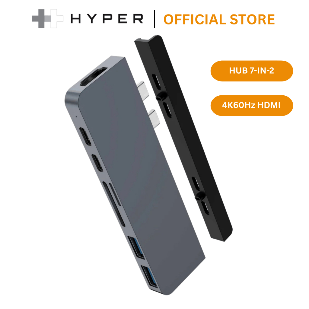 Hub chuyển đổi Hyper Drive Duo 7-in-2 (Ver 2) kèm Hub USB-C cho Macbook/iPad/Laptop - HD28C